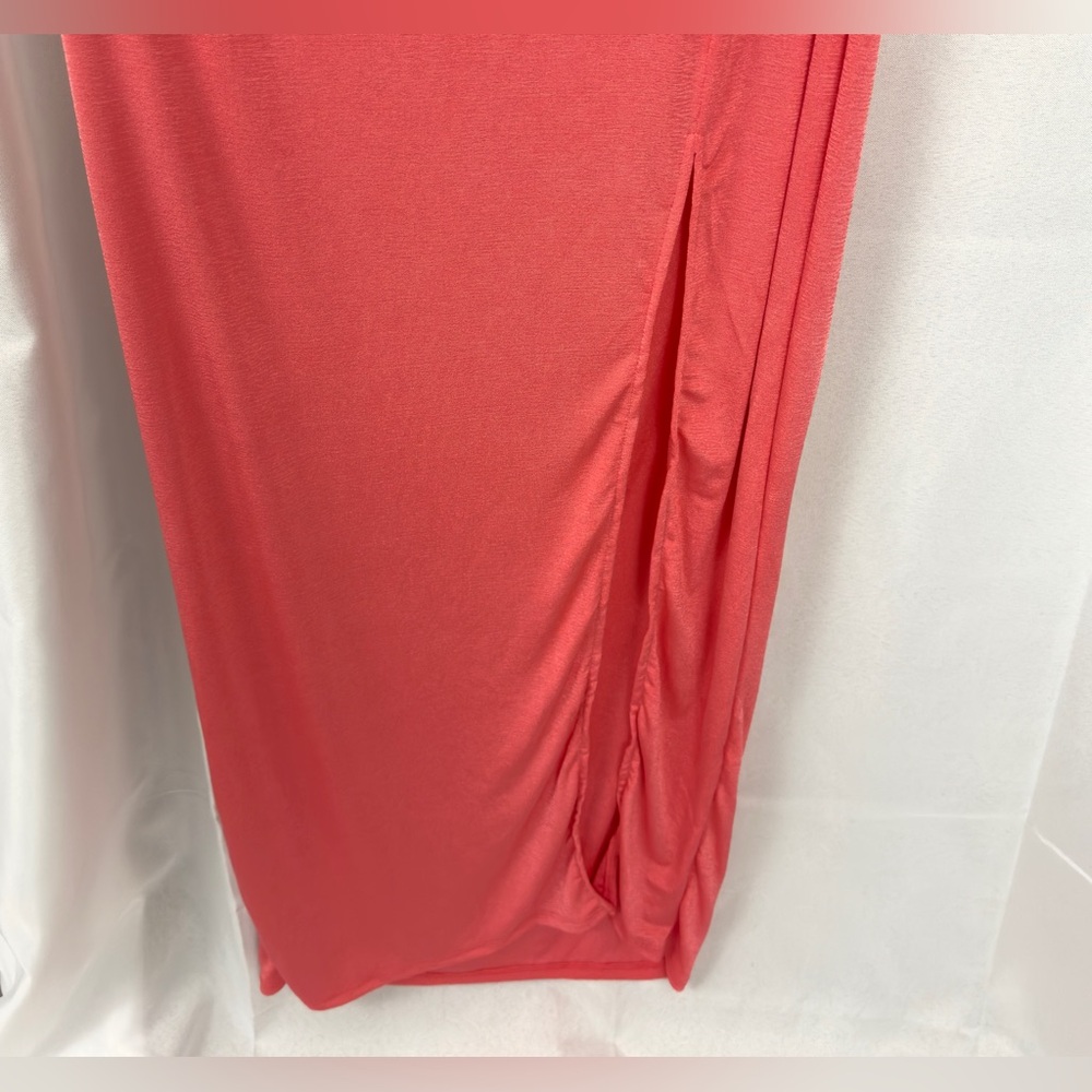 PrettyLittleThing CORAL ONE SHOULDER SLINKY HIGH SLIT MAXI DRESS   US 14     NWT - Picture 8 of 10